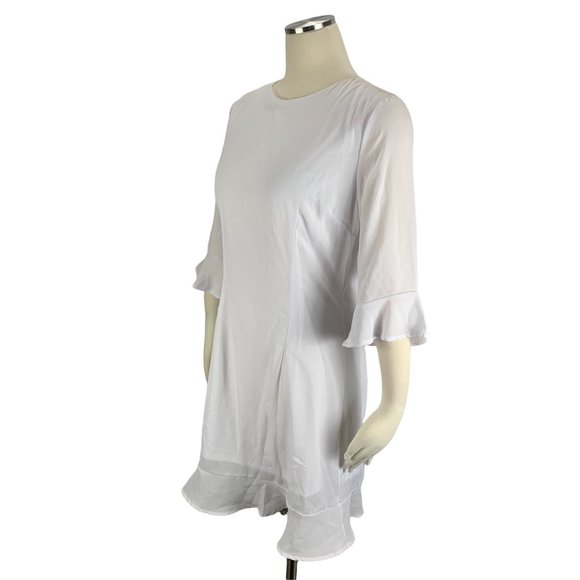 Peach Love NWT Large Dress White Bell Long Sleeves Lined Modest Knee Length - Picture 2 of 8